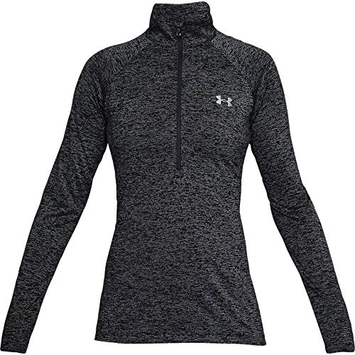 Under Armour Tech 1/2 Zip - Twist, ligera camiseta de manga larga, camiseta transpirable mujer, Negro (Black / Black / Metallic Silver) , M