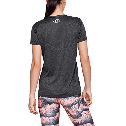 Under Armour Tech Short Sleeve V-Solid Camiseta, Mujer, Gris (Carbon Heather/Metallic Silver), L