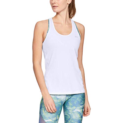 Under Armour UA Heatgear Racer, Camiseta sin Mangas Mujer, Blanco (White / Metallic Silver) , S