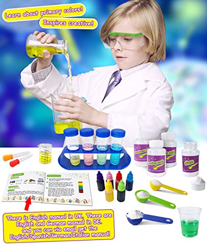 UNGLINGA Chemistry Laboratory 30 Juego de experimentos científicos Juguetes educativos Regalo con Bata de Laboratorio para niños de 5 a 11 años Niños Niñas Disfraces Juego de Roles Aprendizaje