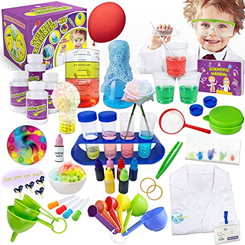 UNGLINGA Chemistry Laboratory 30 Juego de experimentos científicos Juguetes educativos Regalo con Bata de Laboratorio para niños de 5 a 11 años Niños Niñas Disfraces Juego de Roles Aprendizaje