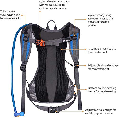 Unigear Mochila Hidratación Mochila Tactica Running Trail con 2L Deposito De Agua Desmontable Bolsa De Agua Múltiples Almacenamiento Compartimiento para Senderismo Ciclismo Camping Bicicleta