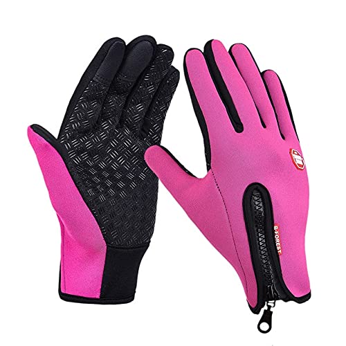 Unisex Pantalla táctil Invierno Térmico Cálido Ciclismo Bicicleta Esquí Al Aire Libre Camping Senderismo Motocicleta Guantes Deportes Dedo Completo -Hot Pink-2-M