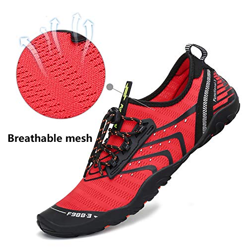 Unisex Zapatos de Agua Deportes Acuáticos Calzado de Natación Escarpines Hombre Mujer para Buceo Snorkel Surf Piscina Playa Vela Mar Río Aqua Cycling, Rojo 43