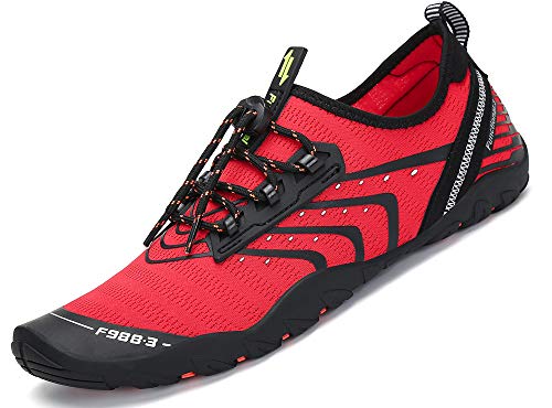 Unisex Zapatos de Agua Deportes Acuáticos Calzado de Natación Escarpines Hombre Mujer para Buceo Snorkel Surf Piscina Playa Vela Mar Río Aqua Cycling, Rojo 43