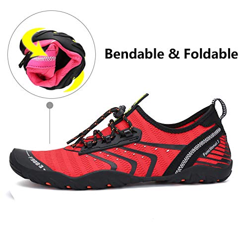 Unisex Zapatos de Agua Deportes Acuáticos Calzado de Natación Escarpines Hombre Mujer para Buceo Snorkel Surf Piscina Playa Vela Mar Río Aqua Cycling, Rojo 43