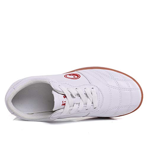 Unisexo Tai Chi Wu Shu Kung Fu Zapatos Respirable Antideslizante Deporte Gimnasio Zapatilla de Deporte para Diario Formación Ejercicio mañanero Cuero Blanco 42 EU