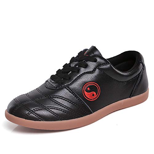 Unisexo Tai Chi Wu Shu Kung Fu Zapatos Respirable Antideslizante Deporte Gimnasio Zapatilla de Deporte para Diario Formación Ejercicio mañanero Cuero Negro 43 EU