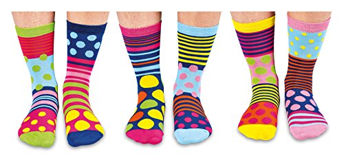 United Oddsocks - Caja De Regalo 6 x Calcetínes Coloridos (Polka Face) Para Mujeres EU 37-42