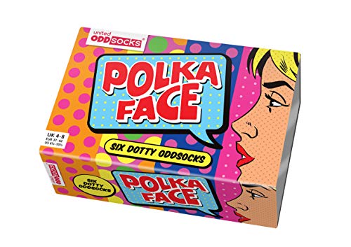 United Oddsocks - Caja De Regalo 6 x Calcetínes Coloridos (Polka Face) Para Mujeres EU 37-42