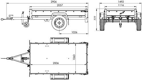 UNITRAILER Remolque basculante de Carga Ligero Garden Trailer 200 Kipp 200x106 750 KG con toldo y Rueda Jokey