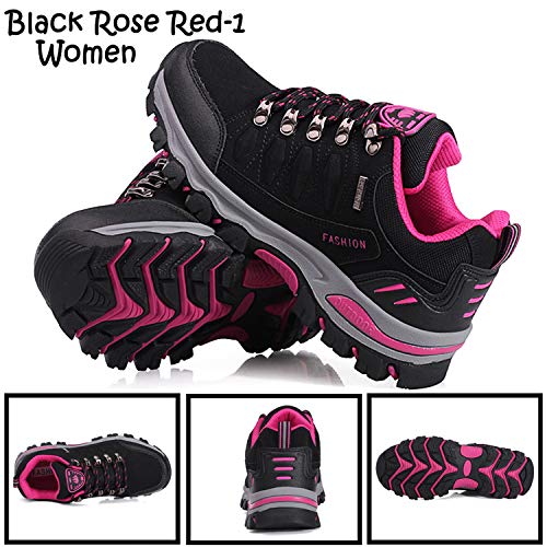 Unitysow Zapatillas de Senderismo Hombres Al Aire Libre Zapatillas de Trekking Impermeables Zapatillas de Montaña Botas de Senderismo Antideslizantes Camping Escalada Sneakers,Negro Rosa Roja-1,EU35