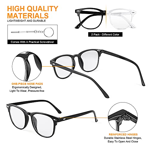 URAQT Gafas Luz Azul, 2 Pack Gafas de Ordenador, Antifatiga Gafas Anti-Azules de Gaming, Gafas de Lectura Lentes Transparente, Gafas con Filtro de Luz Azul Bloqueo para Hombre y Mujer