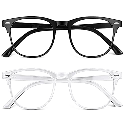 URAQT Gafas Luz Azul, 2 Pack Gafas de Ordenador, Antifatiga Gafas Anti-Azules de Gaming, Gafas de Lectura Lentes Transparente, Gafas con Filtro de Luz Azul Bloqueo para Hombre y Mujer