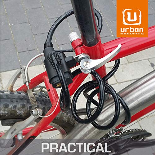 URBAN 450/P Candado, Resistente Cable Acero Trenzado Flexible, 150 cm, Soporte de Transporte. Ideal para Bicicleta, Patinete eléctrico, Casco y Multiuso, Negro