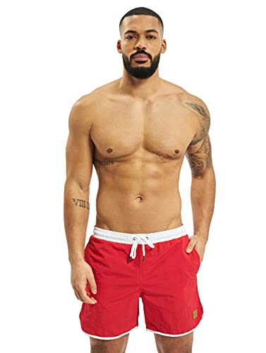 Urban Classics Bañador Retro Pantalones Cortos, Rojo, L para Hombre