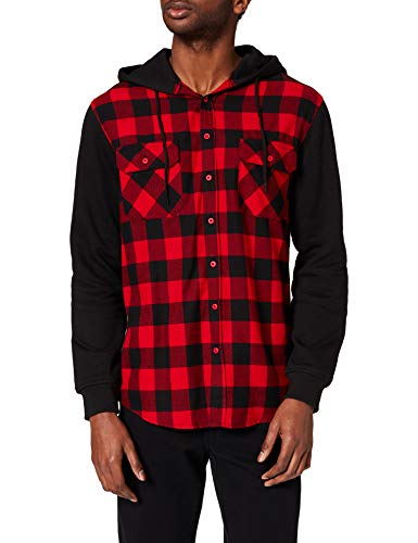 Urban Classics Hooded Checked Flanell Sweat Sleeve Shirt Sudadera, Multicolor (blk/Red/bl 283), M para Hombre