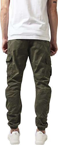 URBAN CLASSICS Pantalón jogging Camo Cargo con bolsillos de parche laterales y traseros, ajuste holgado, estampado camuflaje, cintura cordón, puños elásticos, color Verde Camo, talla 32