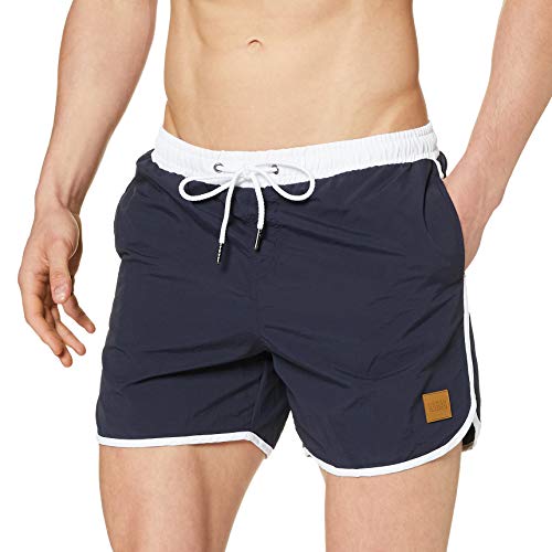 Urban Classics Retro Swimshorts, Pantalones Cortos para Hombre, Azul (Navy/White 01200), Large