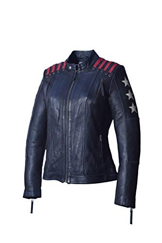 Urban Leather Chaqueta Moto Mujer Con Protecciones |Cazadora Moto Mujer Rising Star | Chaqueta Piel Moto con Protecciones CE Para Hombros, Codos y Espalda|Azul Marino |2XL