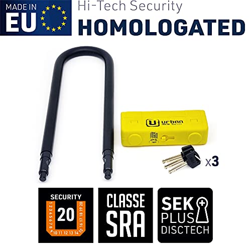 Urban Security UR85300Y Candado Antirrobo U Alta Seguridad homologado Sra, Doble Cierre ø18, 85x300, Made in EU