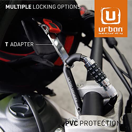 urban UR140 Candado para Casco Moto, Mosquetón Candado para Casco Ligero, Antirrobo Casco con Código Seguridad Combinación Kit Bloqueo + Cable de Acero Flexible + Adaptador