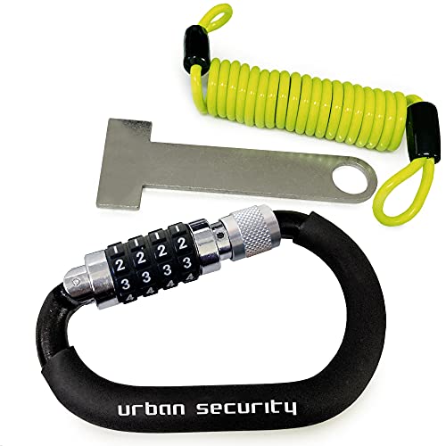 urban UR140 Candado para Casco Moto, Mosquetón Candado para Casco Ligero, Antirrobo Casco con Código Seguridad Combinación Kit Bloqueo + Cable de Acero Flexible + Adaptador