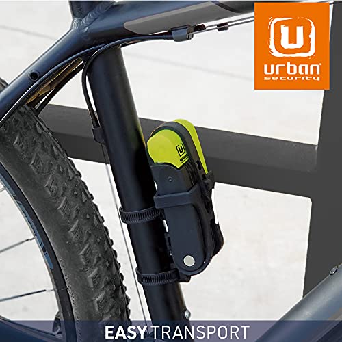 urban UR469Y Candado Plegable para Bicicleta + Accesorio Soporte, Compacto Antirrobo Resistente Anti Corte y Práctico Ø6 70cm Extendido 12,5x6x3cm Plegado, Bici Patinete