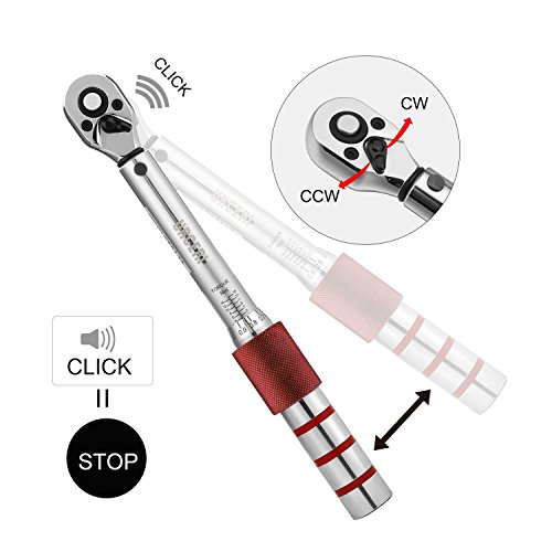 URCERI llave dinamométrica 1/4’’, llave de torque de bicicleta 2-15Nm, llave de torsión, 9 puntas allen, T25 T30, carraca de 72 dientes Escala Dual; Drive Click, Calibrada de Clic