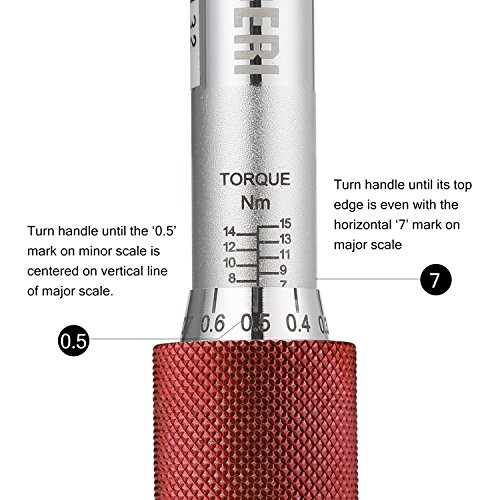 URCERI llave dinamométrica 1/4’’, llave de torque de bicicleta 2-15Nm, llave de torsión, 9 puntas allen, T25 T30, carraca de 72 dientes Escala Dual; Drive Click, Calibrada de Clic