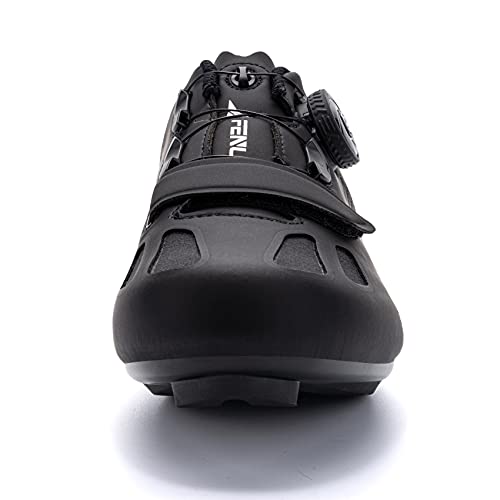 URDAR Zapatillas Ciclismo MTB Hombre Zapatillas Ciclismo Carretera Fibra de Carbono Compatibles Zapatillas de Ciclismo de Montaña Transpirable Al Aire Libre Sistema Rotativo de Precisión(Negro,44 EU)