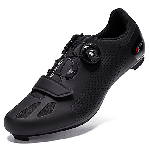 URDAR Zapatillas Ciclismo MTB Hombre Zapatillas Ciclismo Carretera Fibra de Carbono Compatibles Zapatillas de Ciclismo de Montaña Transpirable Al Aire Libre Sistema Rotativo de Precisión(Negro,44 EU)