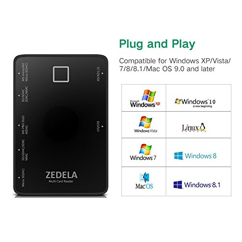USB 3.0 Multi Lector de Tarjetas 7 en 1 | Lector Externo de Tarjetas superrápido | Lectura paralela de Varias Tarjetas de Memoria | Plug & Play | Mac y PC | Card Reader para | Potente LED | (Negro)