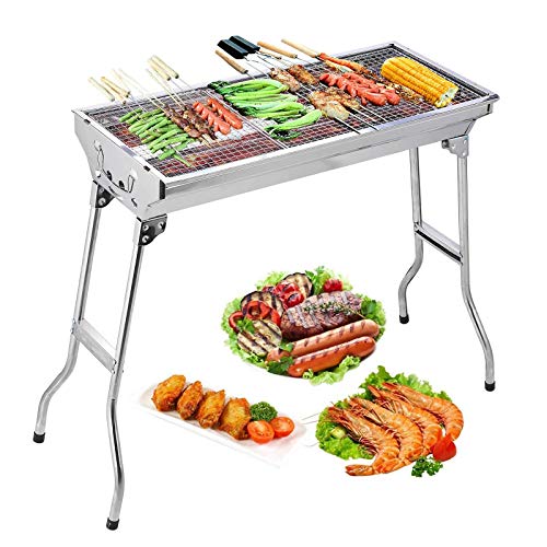 Uten Barbacoa Portátil de Acero Inoxidable Barbacoa Plegable Parrillada Asador al Aire Libre BBQ de Carbón para Cocinar Camping Senderismo Picnics