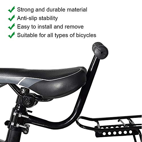 UTRUGAN Pasamanos para Bicicleta de Acero Asa de Seguridad Apoyabrazos de Asiento Trasero de Bicicleta Mango Antideslizante con 4 Tornillos y Tuercas para Seguridad Infantil (Negro, 18 cm)