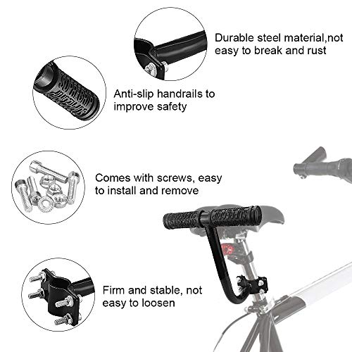 UTRUGAN Pasamanos para Bicicleta de Acero Asa de Seguridad Apoyabrazos de Asiento Trasero de Bicicleta Mango Antideslizante con 4 Tornillos y Tuercas para Seguridad Infantil (Negro, 18 cm)