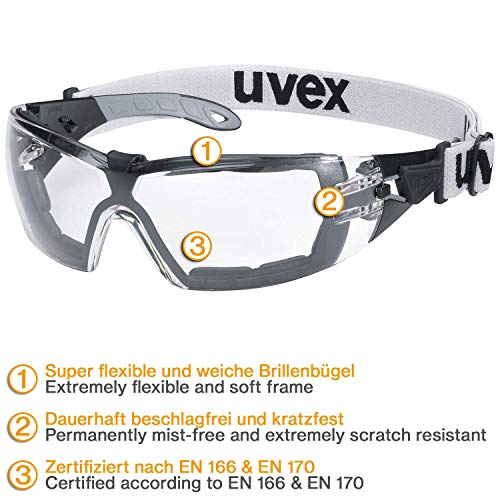 Uvex Pheos Guard Schutzbrille - Supravision Extreme - Transparent/Schwarz-Grau