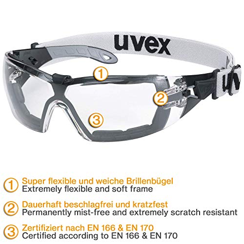 Uvex Pheos Guard Schutzbrille - Supravision Extreme - Transparent/Schwarz-Grau