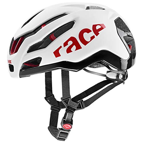 uvex Race 9 Casco de Bicicleta, Unisex-Adult, White-Red Mat, 57-60 cm