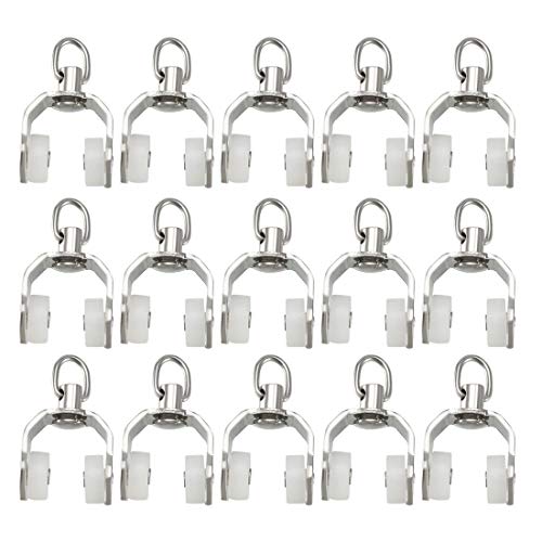 uxcell Rodillos de riel de cortina con marco de acero inoxidable, con ruedas dobles, deslizadores deslizantes para ventanas, cortina de ducha, 11 mm de diámetro, 20 unidades