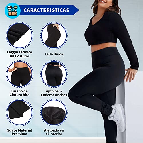 Valko Leggins Térmicos Mujer - Leggings Invierno - Leggins Afelpados - Leggin Negro - Regalo Navidad - Mallas Mujer - Talla única - Elásticos con Forro de Felpa - Mallas Térmicas Mujer - Cintura Alta