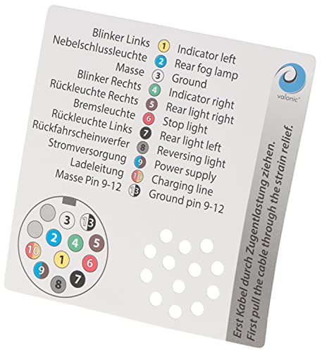 valonic Enchufe de Remolque de 13 Pines - Incluye Plantilla de cableado, Negro, Conector Remolque, piña para Caravana