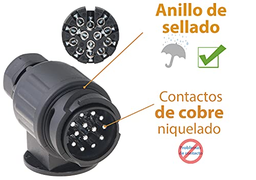 valonic Enchufe de Remolque de 13 Pines - Incluye Plantilla de cableado, Negro, Conector Remolque, piña para Caravana