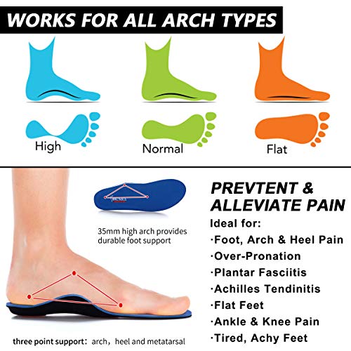 Valsole Plantillas Ortopédicas soportes de arco y talones la absorción de choque- para el dolor de talón, pie plano, Fascitis Plantar, dolor de rodilla y espalda (37-38 EU (240mm), V107C-Azul)