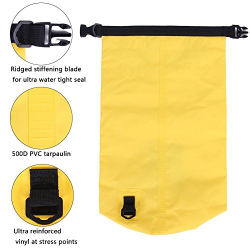 ValueHall (2 Pack) 10L / 2L Ligero Impermeables Bolsas secas con Lona Resistente al Agua 500D Resistente Correa de Hombro Ajustable, además de la Caja del teléfono Resistente al Agua Libre (Amarillo)