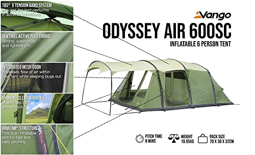 Vango Airbeam Odyssey Air Inflatable Tent, Unisex Adulto, Epsom Green, Talla Única