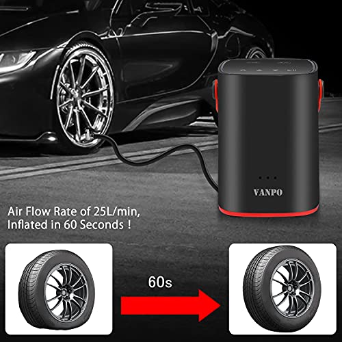 VANPO Inflador Ruedas Coche, Compresor Aire Portatil con 2000 mAh Batería Recargable, 150PSI 12V Bomba de Aire, Pantalla LED Táctil Digital Inflador Electrico Hinchador para Coche, Bici, Moto, Balones