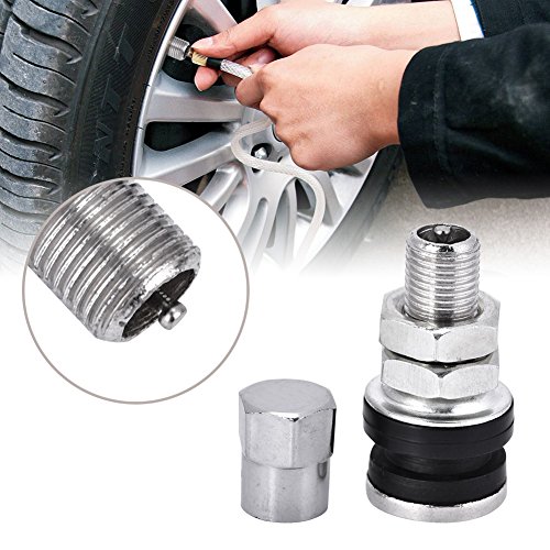 Vástagos Cortos de válvula de neumático-Qiilu 10 Piezas TR161 Perno de Metal en válvula de neumático Tapas de vástago Corto Tallos con tapón Antipolvo para Coche camión Motocicleta modificación