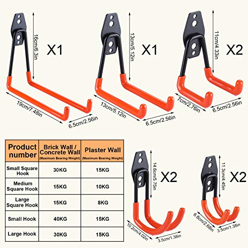 Vastar Soporte Bicicletas Pared, 12 Piezas Ganchos Para Colgar, Colgador Bicicleta Pared Apto para Cuerdas, Artículos a Granel, Herramientas Eléctricas y Otras Herramientas de Almacenamiento, Naranja