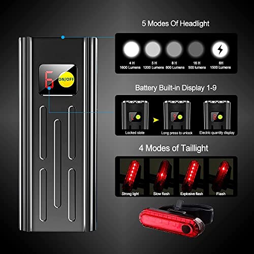 VASTFIRE Luces de Bicicleta de Alta luminosidad, Faro Impermeable Recargable por USB de 5 Modos, luz de Bicicleta de montaña, fácil de Instalar para la conducción Nocturna